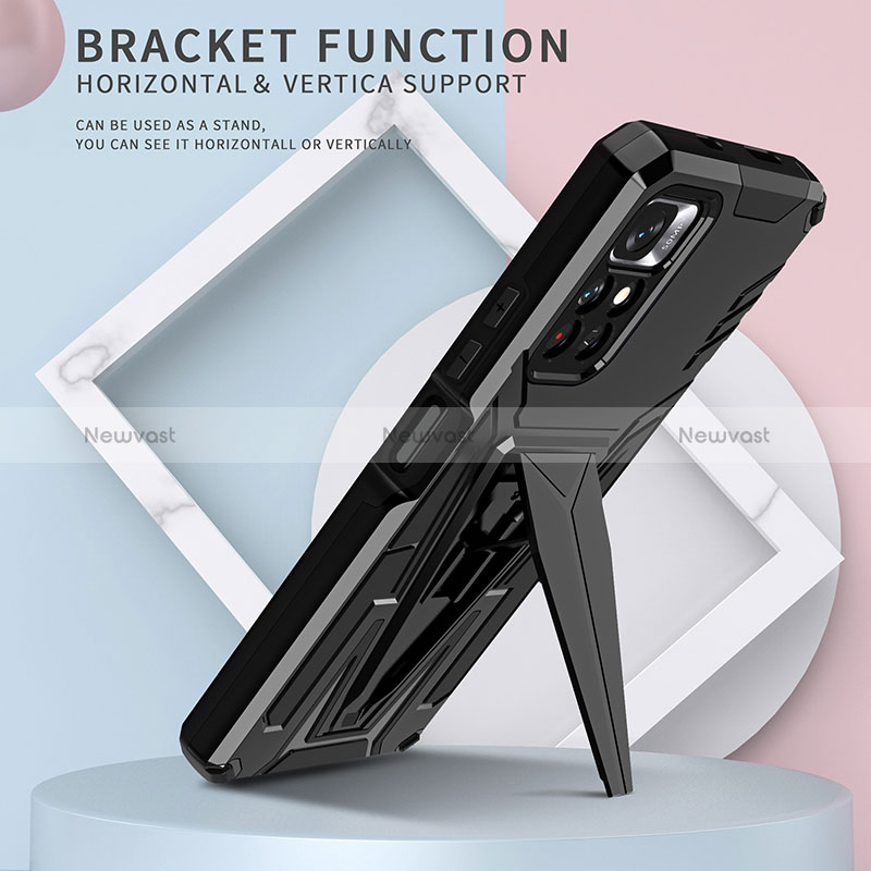 Silicone Matte Finish and Plastic Back Cover Case with Stand MQ1 for Xiaomi Redmi Note 11 5G