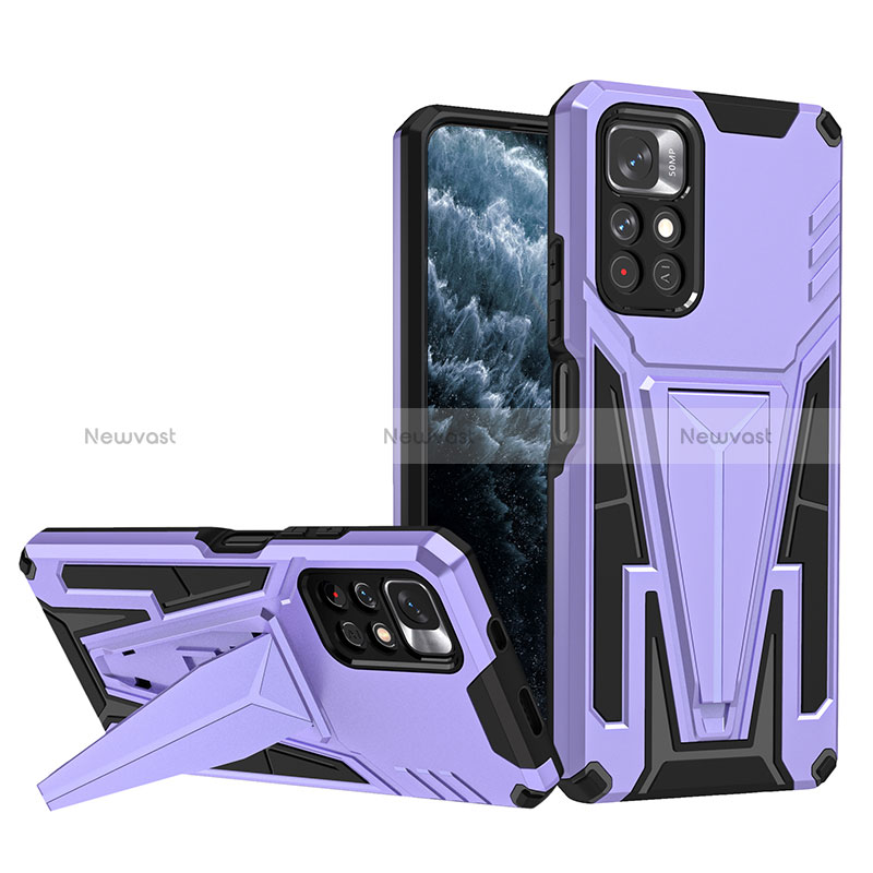 Silicone Matte Finish and Plastic Back Cover Case with Stand MQ1 for Xiaomi Redmi Note 11 5G Purple