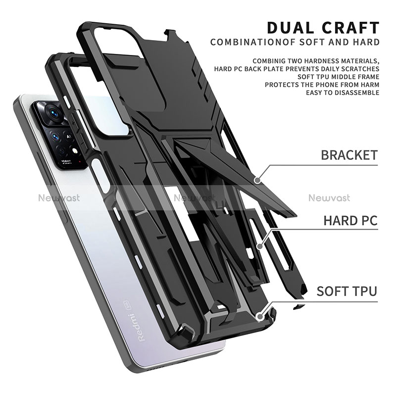 Silicone Matte Finish and Plastic Back Cover Case with Stand MQ1 for Xiaomi Redmi Note 11 Pro 4G
