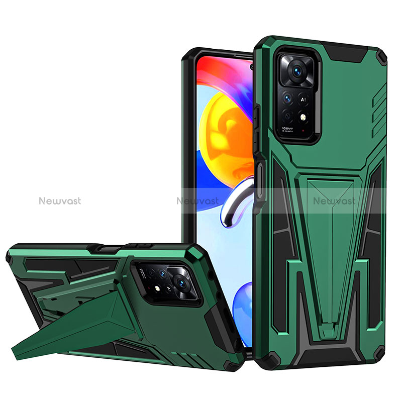 Silicone Matte Finish and Plastic Back Cover Case with Stand MQ1 for Xiaomi Redmi Note 11 Pro 4G