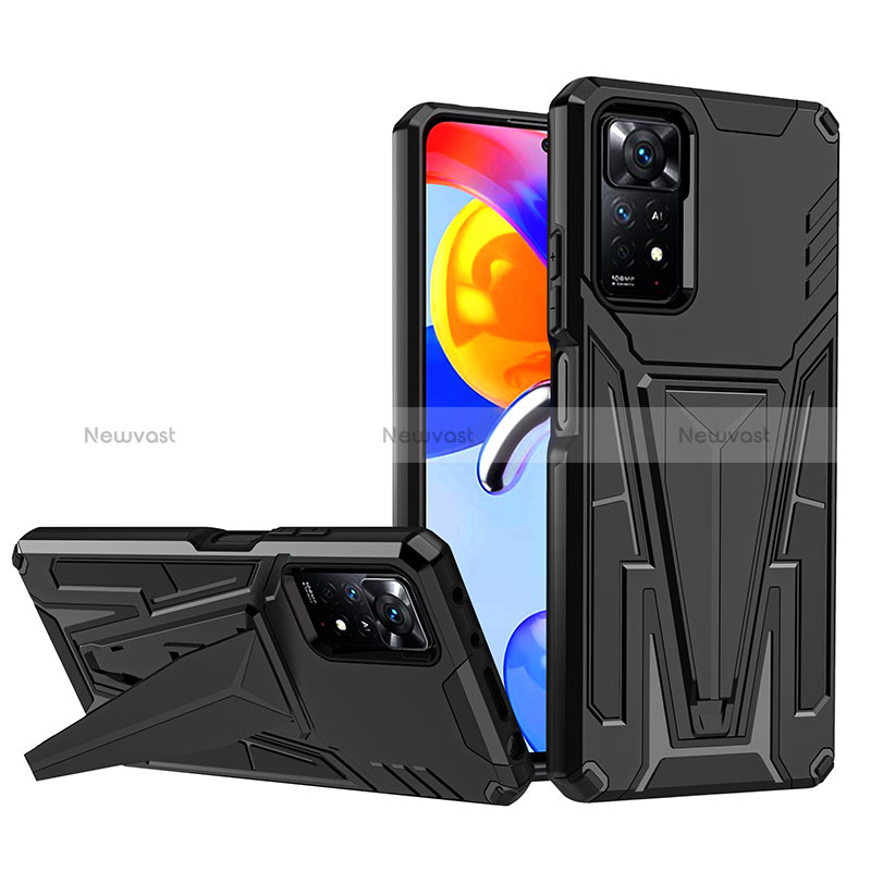 Silicone Matte Finish and Plastic Back Cover Case with Stand MQ1 for Xiaomi Redmi Note 11 Pro 4G Black