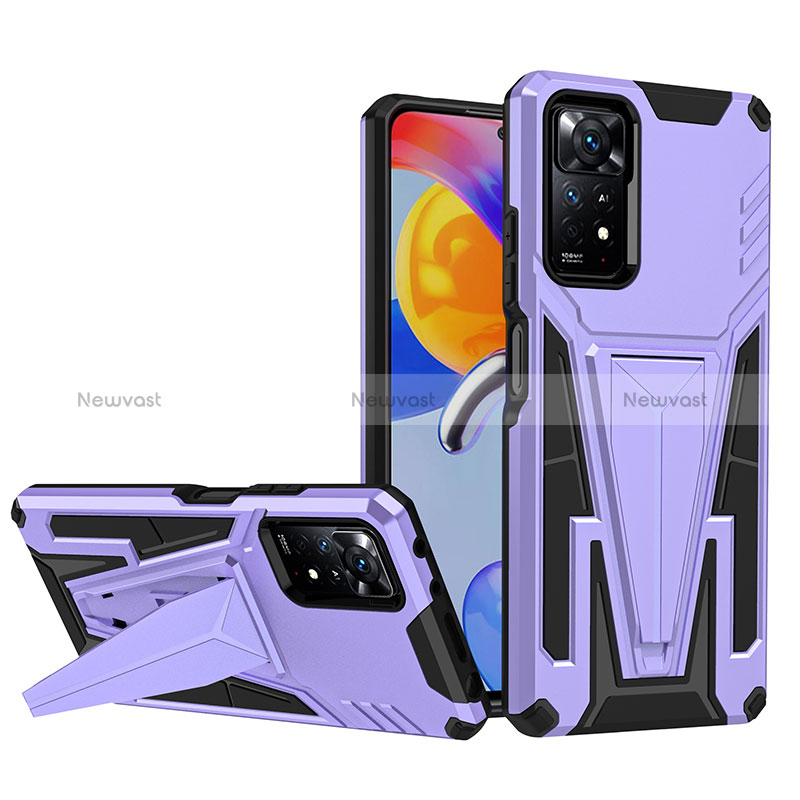 Silicone Matte Finish and Plastic Back Cover Case with Stand MQ1 for Xiaomi Redmi Note 11 Pro 4G Purple