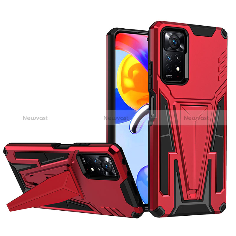 Silicone Matte Finish and Plastic Back Cover Case with Stand MQ1 for Xiaomi Redmi Note 11 Pro 4G Red