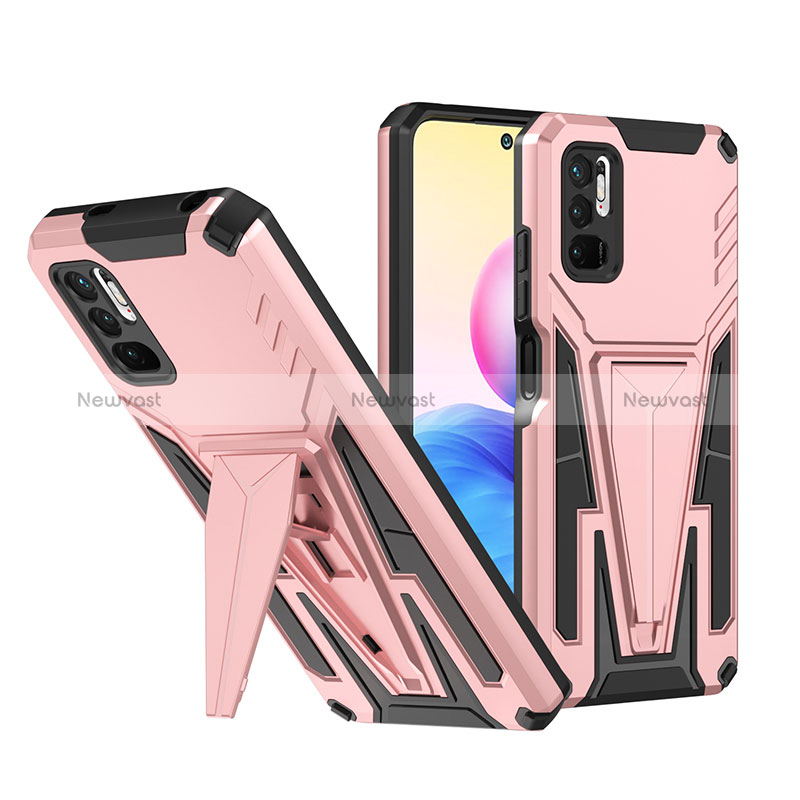 Silicone Matte Finish and Plastic Back Cover Case with Stand MQ1 for Xiaomi Redmi Note 11 SE 5G Rose Gold