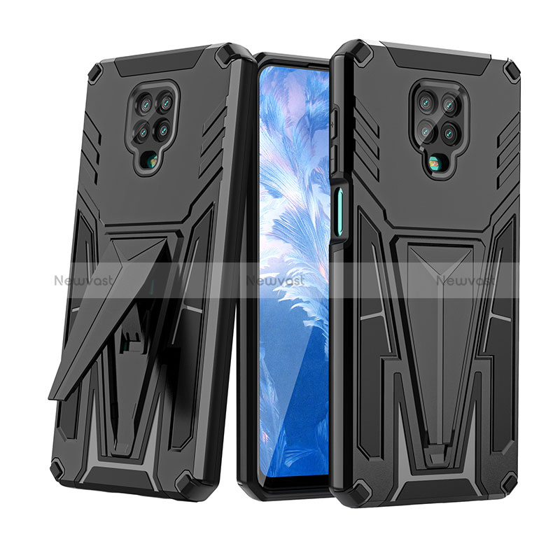 Silicone Matte Finish and Plastic Back Cover Case with Stand MQ1 for Xiaomi Redmi Note 9 Pro Max Black