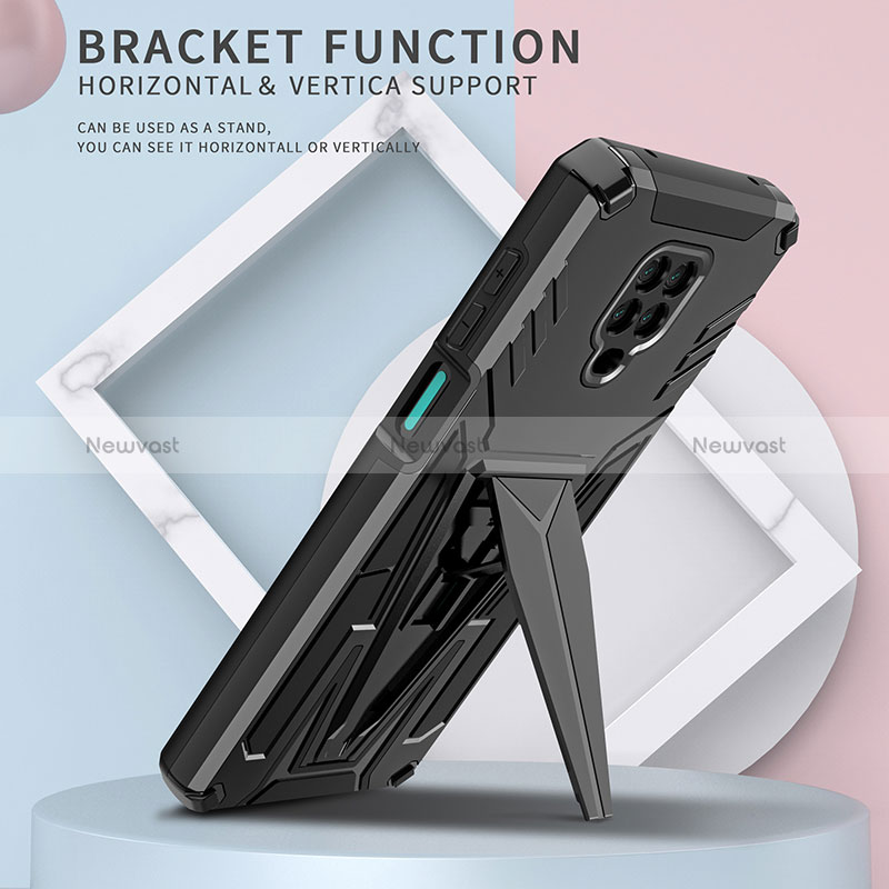 Silicone Matte Finish and Plastic Back Cover Case with Stand MQ1 for Xiaomi Redmi Note 9S