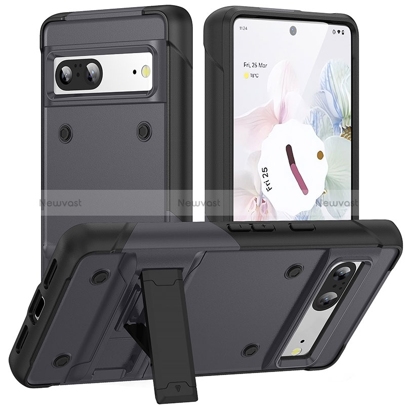 Silicone Matte Finish and Plastic Back Cover Case with Stand MQ2 for Google Pixel 7 5G Dark Gray