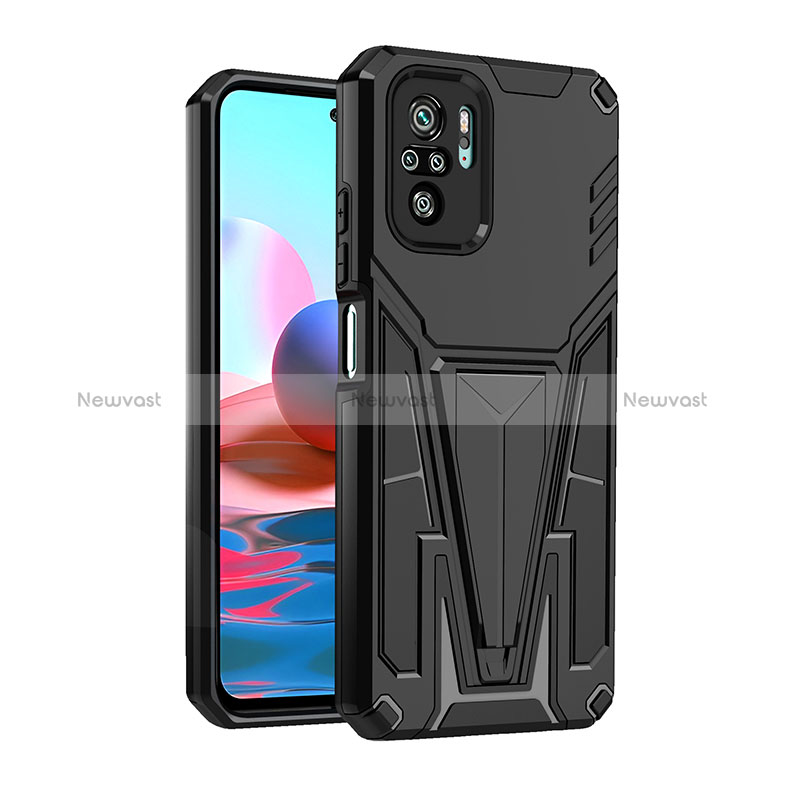 Silicone Matte Finish and Plastic Back Cover Case with Stand MQ2 for Xiaomi Redmi Note 10 4G