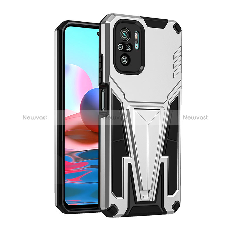 Silicone Matte Finish and Plastic Back Cover Case with Stand MQ2 for Xiaomi Redmi Note 10 4G