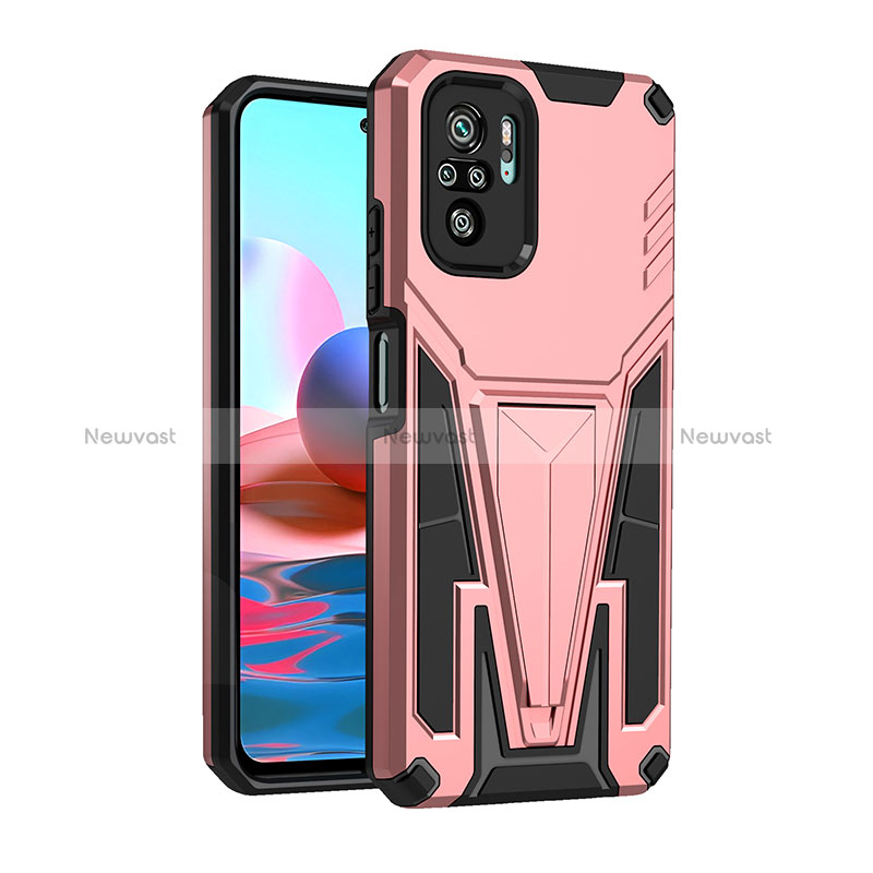 Silicone Matte Finish and Plastic Back Cover Case with Stand MQ2 for Xiaomi Redmi Note 11 SE India 4G Rose Gold