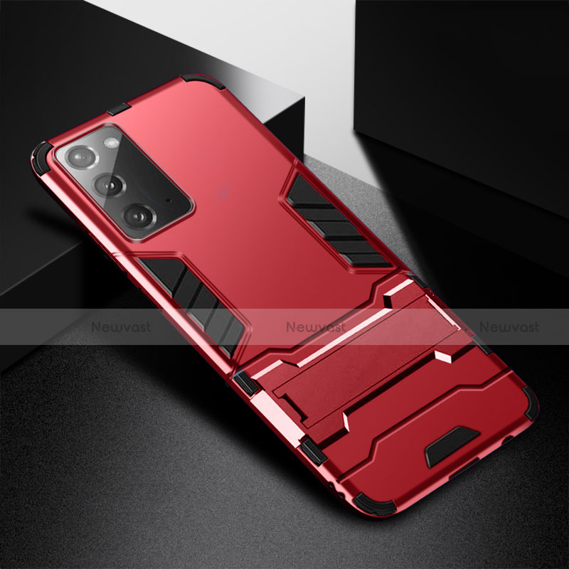 Silicone Matte Finish and Plastic Back Cover Case with Stand N02 for Samsung Galaxy Note 20 5G