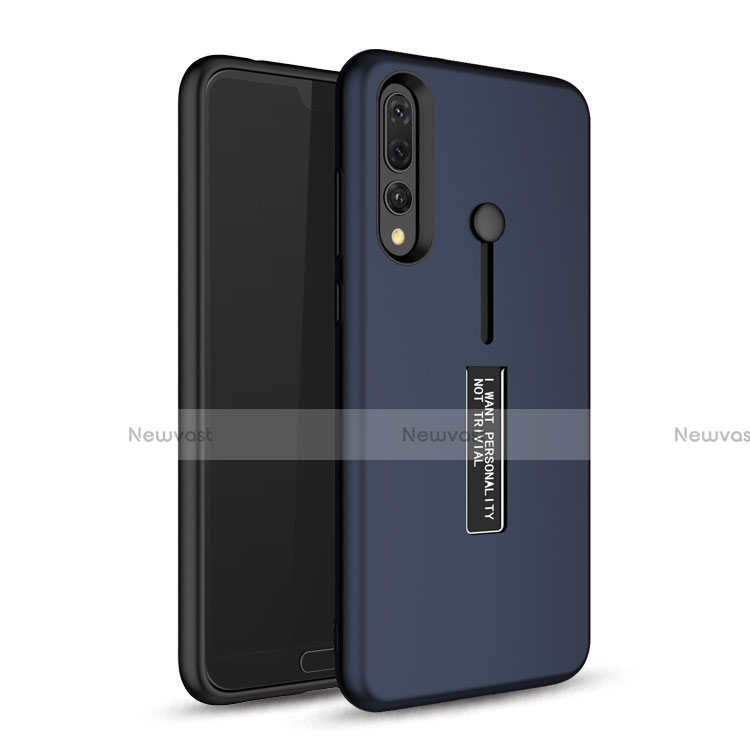 Silicone Matte Finish and Plastic Back Cover Case with Stand P01 for Huawei P20 Pro Blue