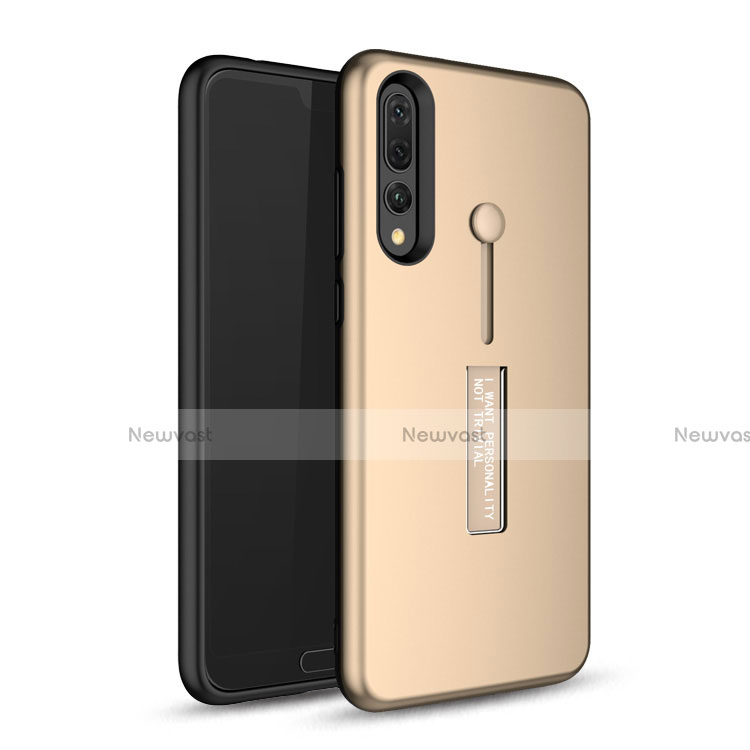 Silicone Matte Finish and Plastic Back Cover Case with Stand P01 for Huawei P20 Pro Gold