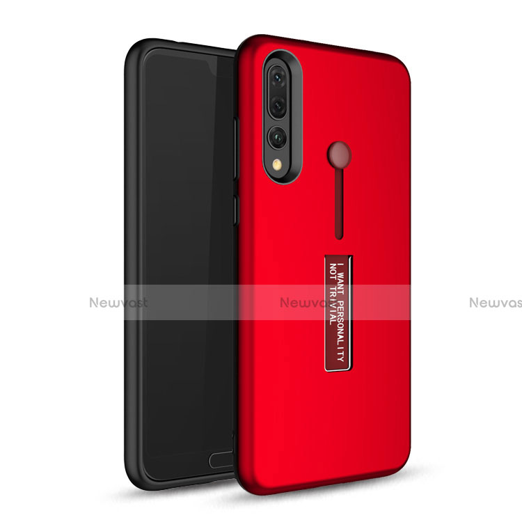 Silicone Matte Finish and Plastic Back Cover Case with Stand P01 for Huawei P20 Pro Red