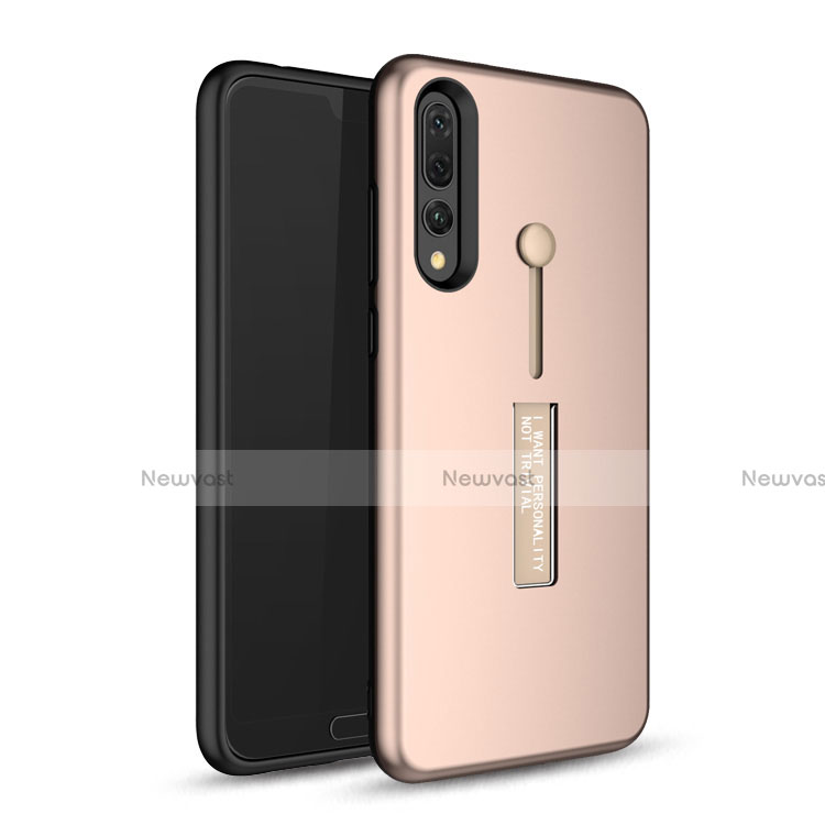 Silicone Matte Finish and Plastic Back Cover Case with Stand P01 for Huawei P20 Pro Rose Gold