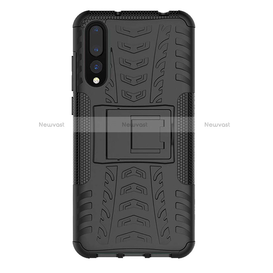 Silicone Matte Finish and Plastic Back Cover Case with Stand P02 for Huawei P20 Pro Black