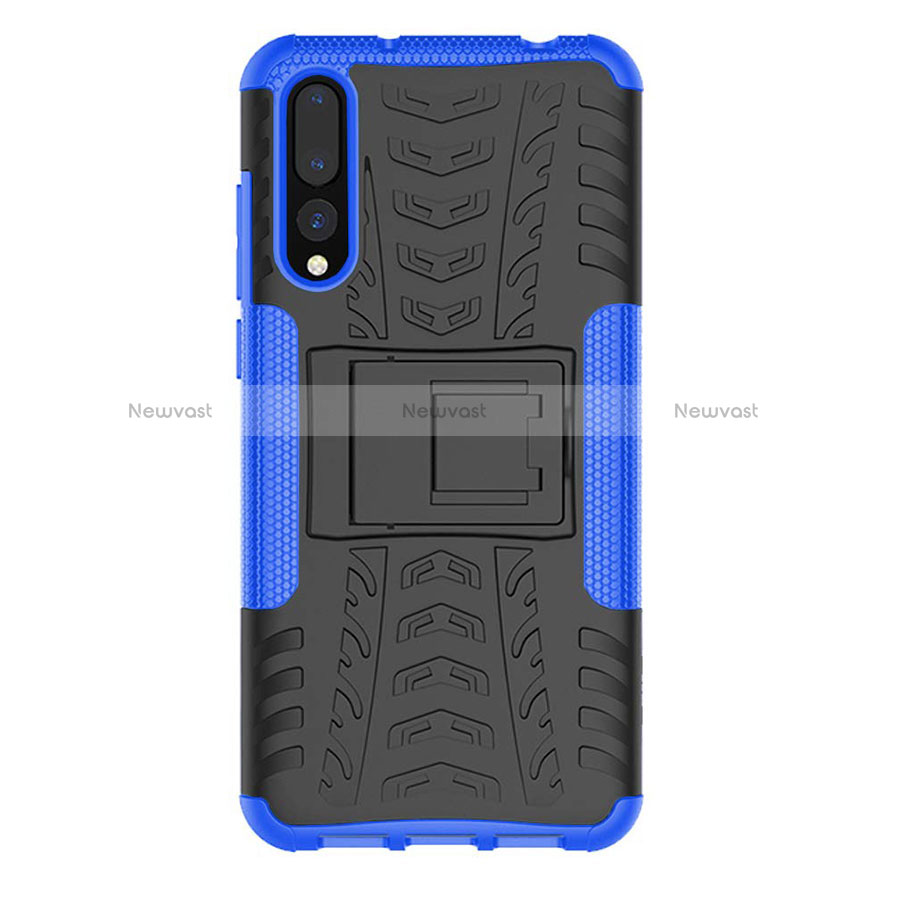 Silicone Matte Finish and Plastic Back Cover Case with Stand P02 for Huawei P20 Pro Blue