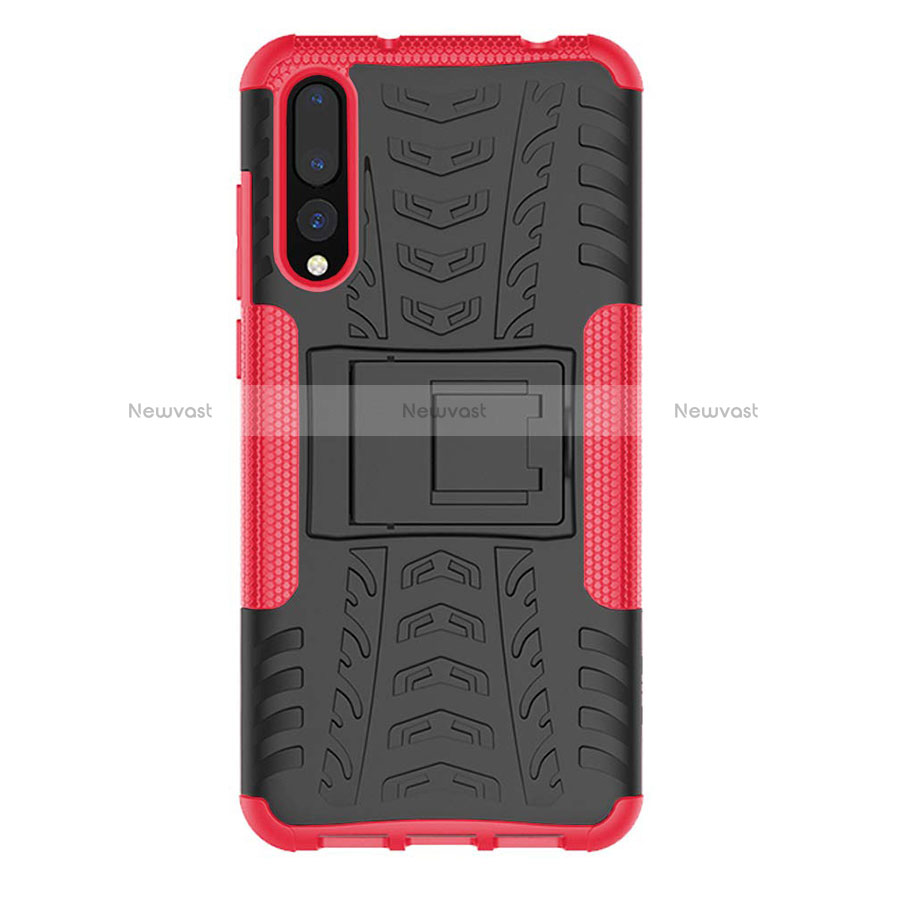 Silicone Matte Finish and Plastic Back Cover Case with Stand P02 for Huawei P20 Pro Hot Pink