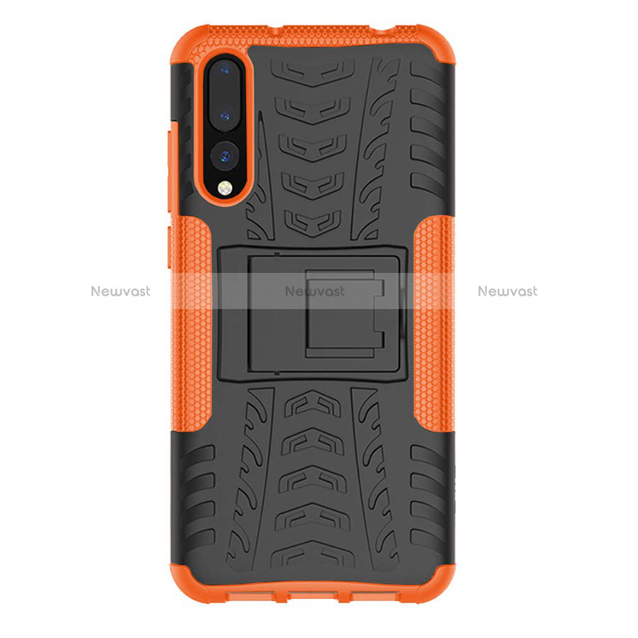 Silicone Matte Finish and Plastic Back Cover Case with Stand P02 for Huawei P20 Pro Orange