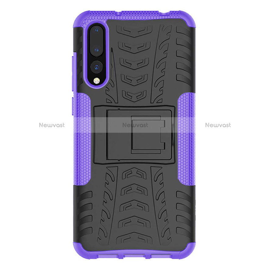 Silicone Matte Finish and Plastic Back Cover Case with Stand P02 for Huawei P20 Pro Purple