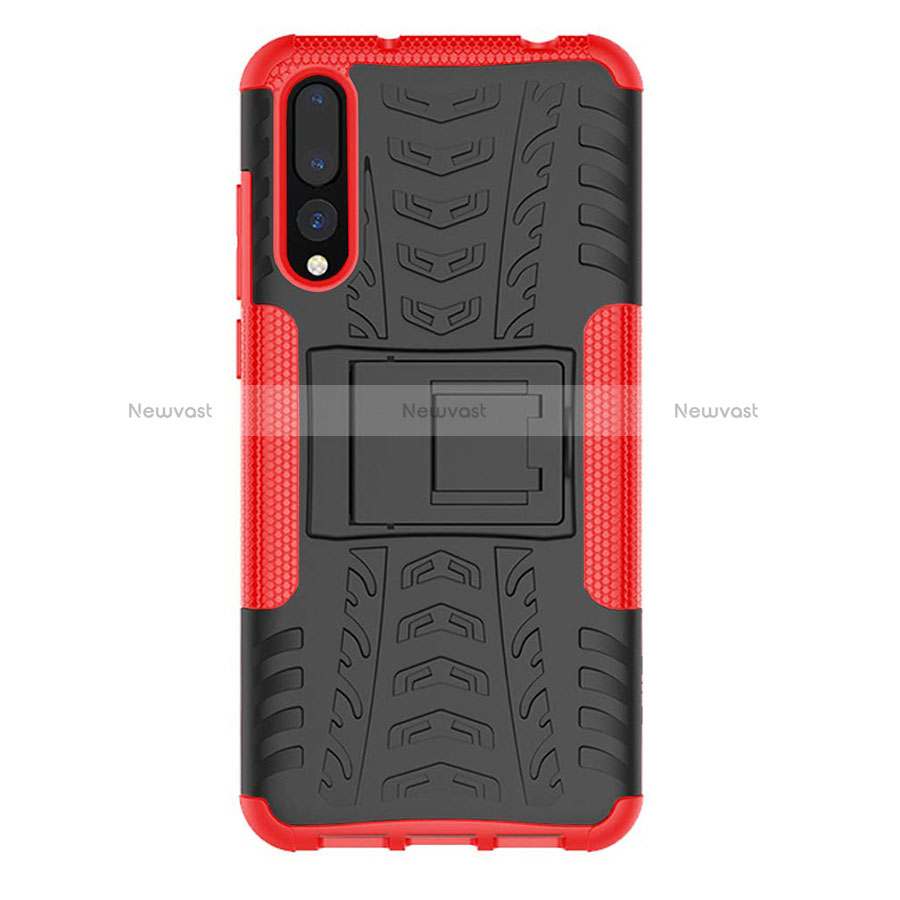 Silicone Matte Finish and Plastic Back Cover Case with Stand P02 for Huawei P20 Pro Red