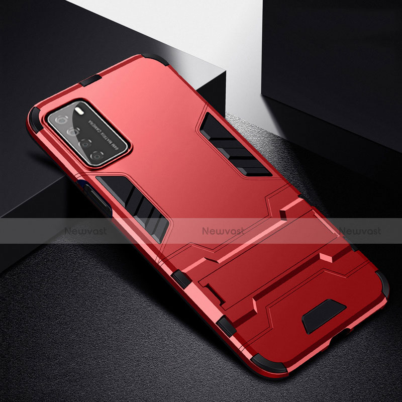 Silicone Matte Finish and Plastic Back Cover Case with Stand R01 for Huawei Honor Play4 5G