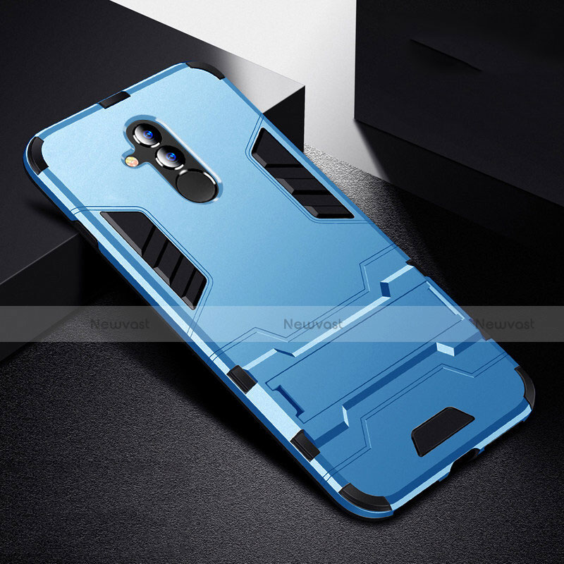 Silicone Matte Finish and Plastic Back Cover Case with Stand R01 for Huawei Mate 20 Lite Sky Blue