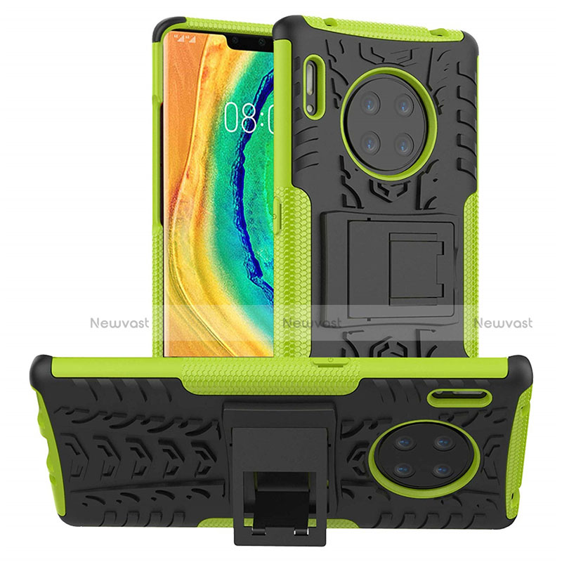 Silicone Matte Finish and Plastic Back Cover Case with Stand R01 for Huawei Mate 30 Green