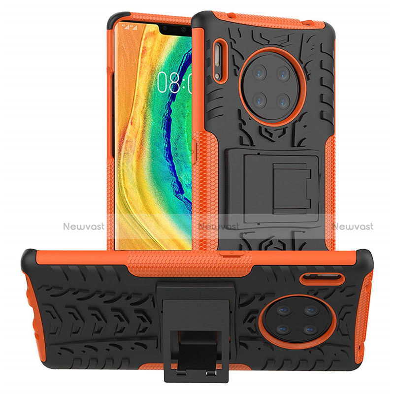 Silicone Matte Finish and Plastic Back Cover Case with Stand R01 for Huawei Mate 30 Orange