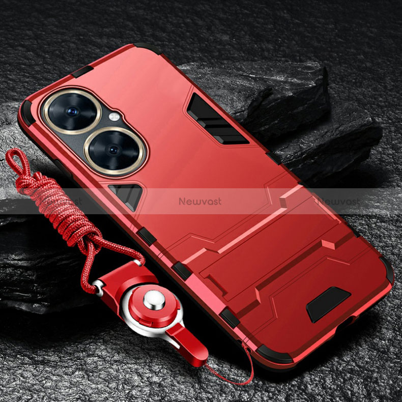 Silicone Matte Finish and Plastic Back Cover Case with Stand R01 for Huawei Nova 11i Red