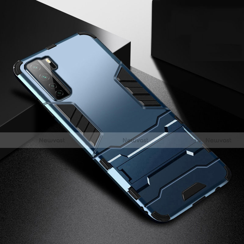 Silicone Matte Finish and Plastic Back Cover Case with Stand R01 for Huawei Nova 7 SE 5G Blue