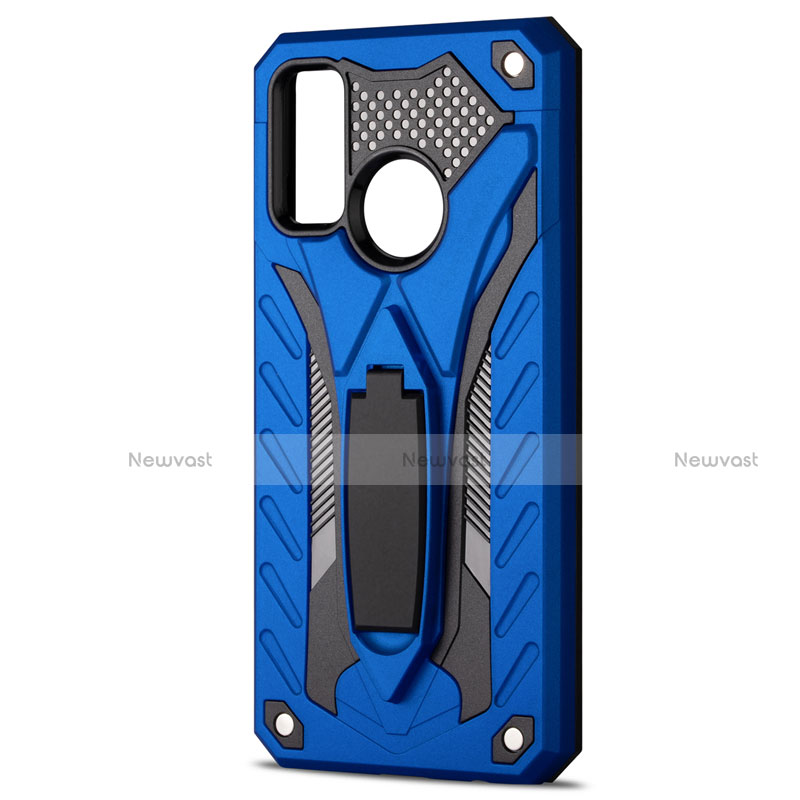 Silicone Matte Finish and Plastic Back Cover Case with Stand R01 for Huawei P Smart (2020) Blue