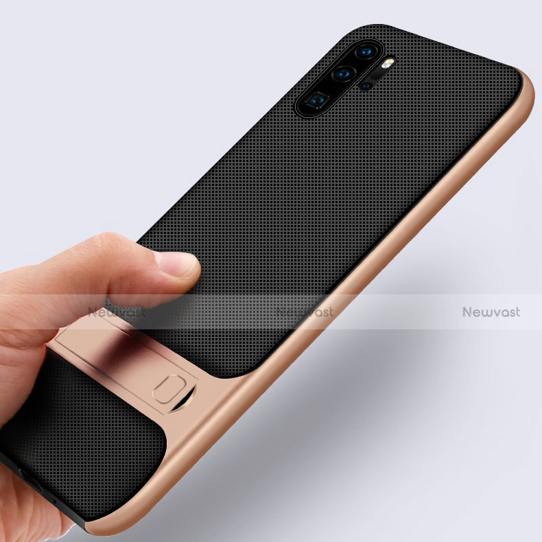 Silicone Matte Finish and Plastic Back Cover Case with Stand R01 for Huawei P30 Pro