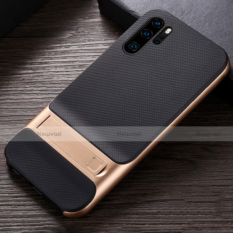 Silicone Matte Finish and Plastic Back Cover Case with Stand R01 for Huawei P30 Pro New Edition Gold