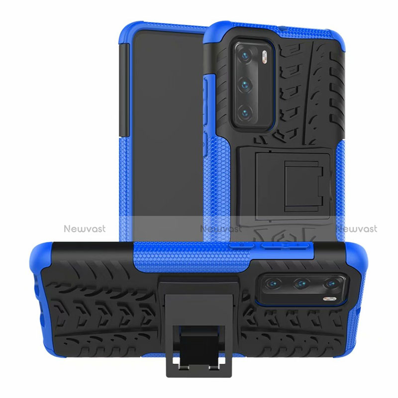 Silicone Matte Finish and Plastic Back Cover Case with Stand R01 for Huawei P40 Blue