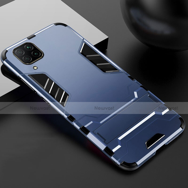 Silicone Matte Finish and Plastic Back Cover Case with Stand R01 for Huawei P40 Lite Blue