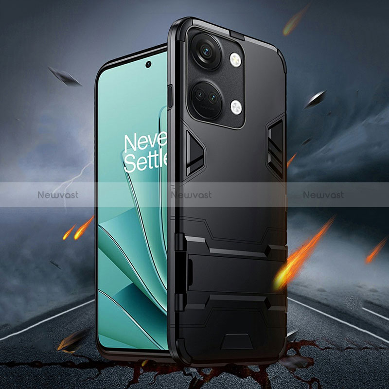 Silicone Matte Finish and Plastic Back Cover Case with Stand R01 for OnePlus Nord 3 5G