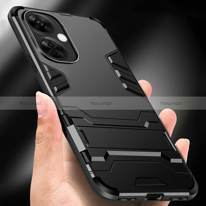 Silicone Matte Finish and Plastic Back Cover Case with Stand R01 for OnePlus Nord CE 3 Lite 5G