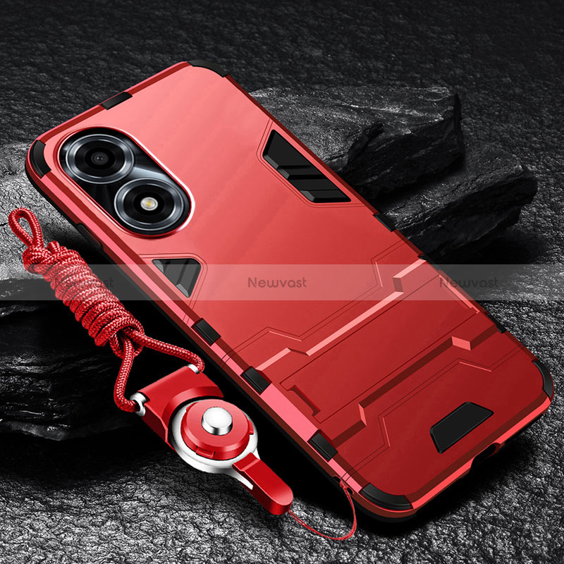 Silicone Matte Finish and Plastic Back Cover Case with Stand R01 for Oppo A2x 5G Red