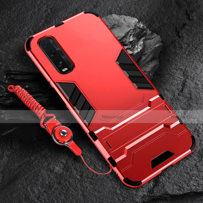 Silicone Matte Finish and Plastic Back Cover Case with Stand R01 for Oppo Find X2 Red
