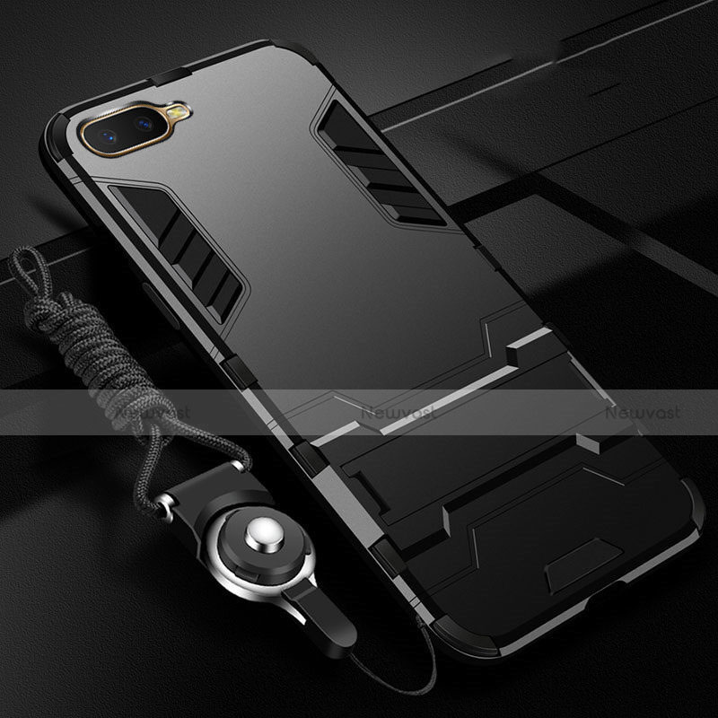 Silicone Matte Finish and Plastic Back Cover Case with Stand R01 for Oppo R15X Black