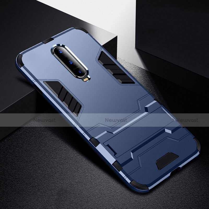 Silicone Matte Finish and Plastic Back Cover Case with Stand R01 for Oppo R17 Pro Blue