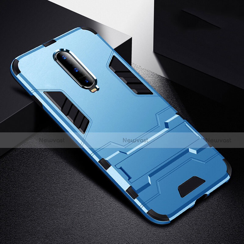 Silicone Matte Finish and Plastic Back Cover Case with Stand R01 for Oppo R17 Pro Sky Blue