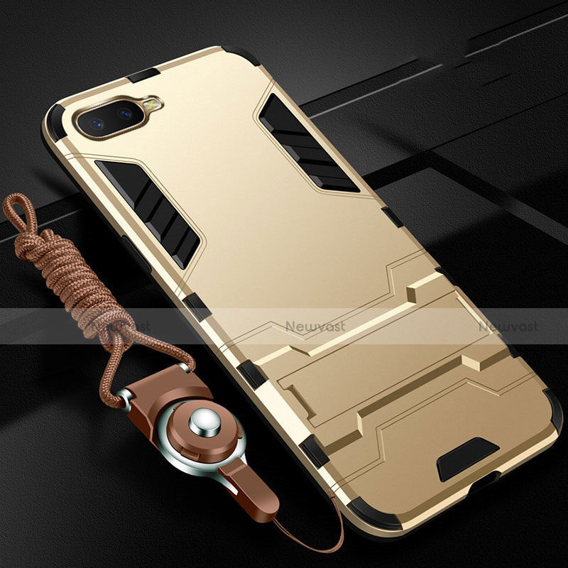 Silicone Matte Finish and Plastic Back Cover Case with Stand R01 for Oppo RX17 Neo Gold