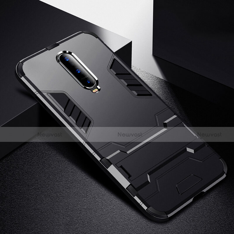 Silicone Matte Finish and Plastic Back Cover Case with Stand R01 for Oppo RX17 Pro