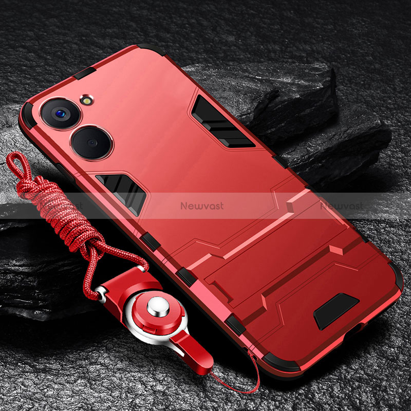 Silicone Matte Finish and Plastic Back Cover Case with Stand R01 for Realme 10S 5G