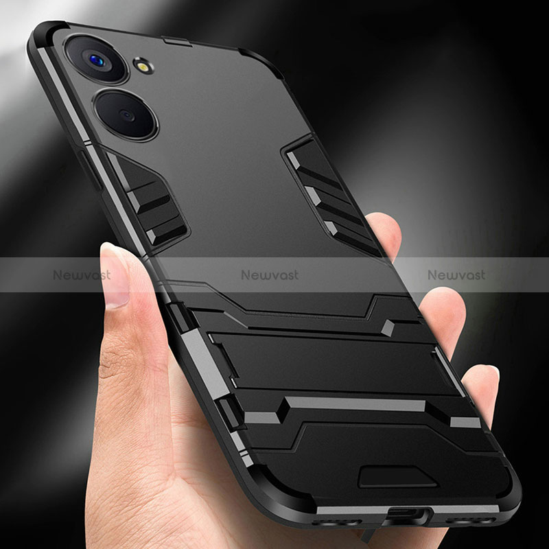 Silicone Matte Finish and Plastic Back Cover Case with Stand R01 for Realme 10S 5G