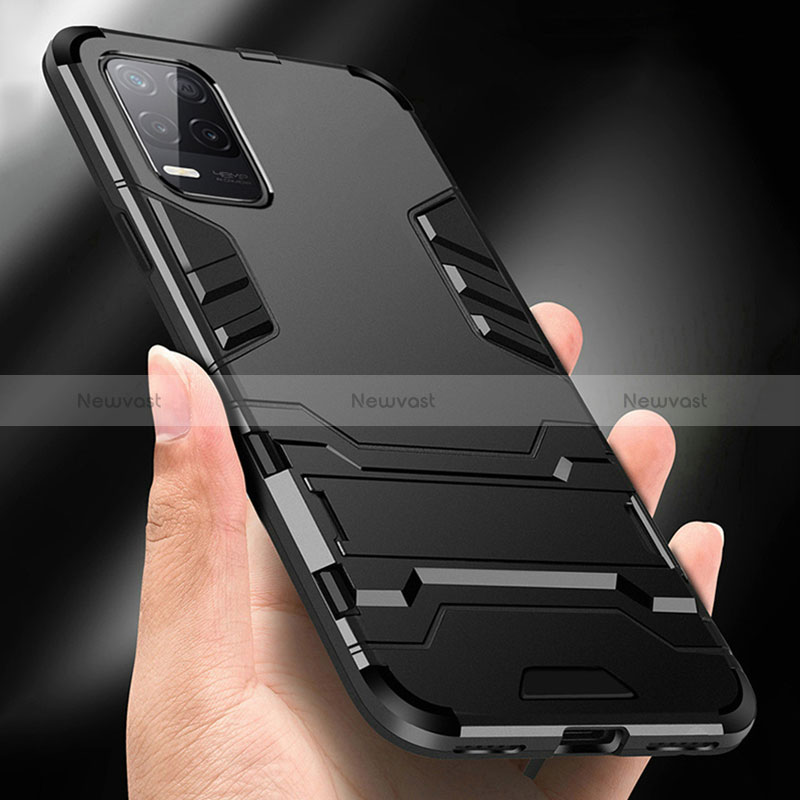 Silicone Matte Finish and Plastic Back Cover Case with Stand R01 for Realme 8s 5G