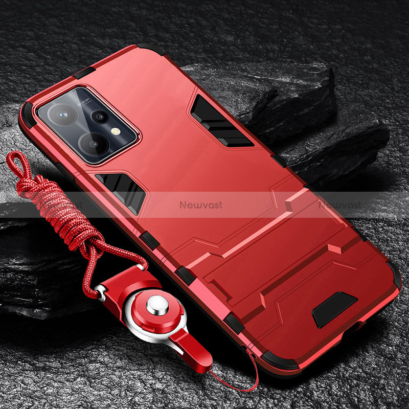 Silicone Matte Finish and Plastic Back Cover Case with Stand R01 for Realme 9 5G Red