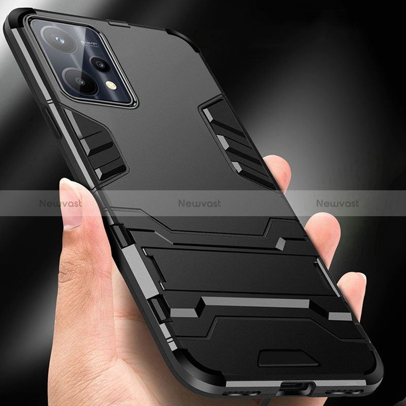 Silicone Matte Finish and Plastic Back Cover Case with Stand R01 for Realme 9 Pro 5G